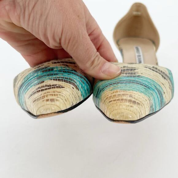 Manolo Balhnik Retro Turquoise Teju Lizard Pointed Toe D'Orsay Heel IT 39.5 - Picture 7 of 12